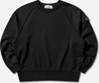 Stone Island Men s Organic Cotton Fleece Oversized Crewneck Sweatshirt Black