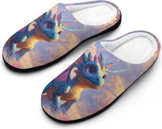 Generic Cute Dragon Funny Mens Cotton Slippers Soft Non-Slip Rubber Sole House Slipper Indoor Outdoor