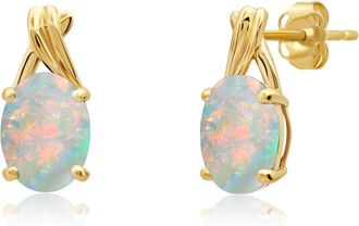 MAX + STONE 14k Yellow or White Gold 8x6mm Gemstone Twist Oval Drop Stud Earrings