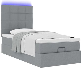 vidaXL Cama Otomana Con Colch&oacute;n Y Led Tela Gris Claro 90x200 Cm Vidaxl