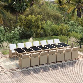 vidaXL Set Comedor De Jard&iacute;n 15 Pzas Con Cojines Rat&aacute;n Sint&eacute;tico Beige Vidaxl
