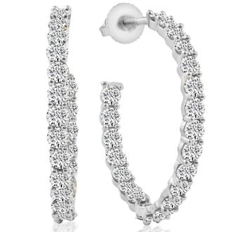 Pompeii3 2 1/4Ct Diamond Inside Outside Hoops 10k White or Yellow Gold Earrings 1 Tall