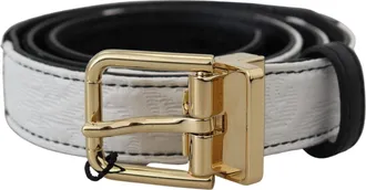 Dolce & Gabbana Womens Patchwork Leather With Gold Buckle Belt White Acetate Polyester Cotton