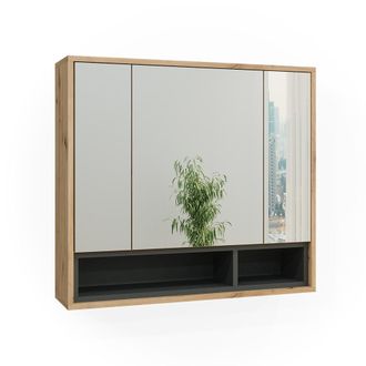 Vicco Armario Con Espejo Para Ba&ntilde;o Beatrice, Roble Artesanal/antracita, 80 X 72 Cm, Vicco