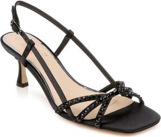 Badgley Mischka Isabela Studded Slingback Sandal in Black Satin at Nordstrom, Size 9.5