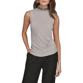 DKNY Beading Mock Neck Sleeveless Top in Vapor at Nordstrom, Size X-Large