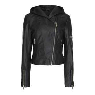 Notyz Zwarte Bikerjas met capuchon - Dames - Leren en Su&egrave;de Jassen - Zwart - L - Jassen
