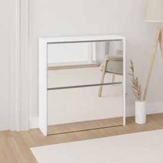 vidaXL Vidaxl - Mueble Zapatero Con Espejo 2 Niveles Blanco Brillo 63x17x67 Cm