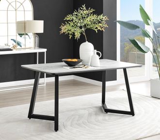 Furniturebox Carson 160cm White Marble Effect Large Dining Table with Black Legs