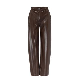Pinko Straight Trousers, female, Brown, Size: M Leather Trousers