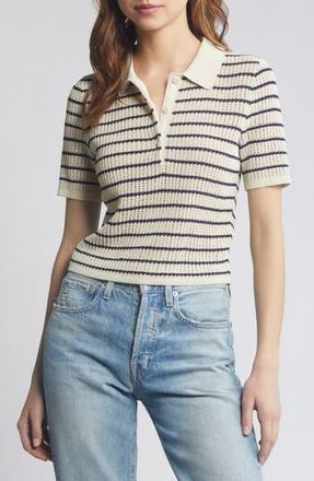 Rag & Bone Viola Stripe Cotton Blend Polo Sweater in Trtldvmlti at Nordstrom Rack, Size Xx-Small