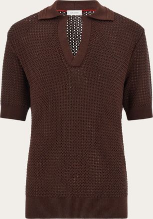 Ferragamo Men Short sleeve knitted polo Brown