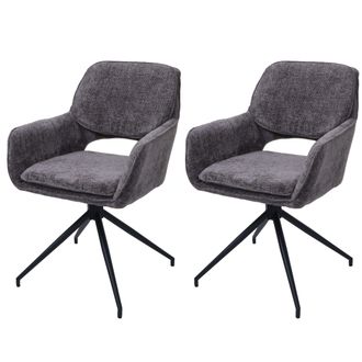 Hhg Hhg - Juego De 2 Sillas De Comedor 643, Silla De Cocina, Giratoria Con Retorno Autom&aacute;tico, Tejido De Chenilla (490 G/m&sup2;) Oeko-tex, Gris Oscuro