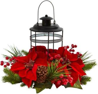 Nearly Natural Poinsettia Berry Pine Artificial Arrangement Candelabrum in Red at Nordstrom