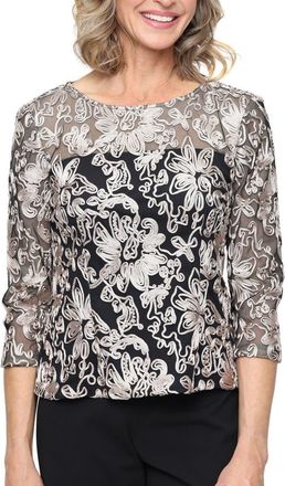 Alex Evenings Soutache Embroidered Mesh Top in Blk/tau at Nordstrom, Size X-Large