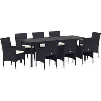 vidaXL Conjunto De Comedor De Jard&iacute;n 9 Pcs Negro Rat&aacute;n Sint&eacute;tico Vidaxl