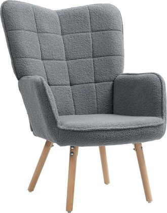 HOMCOM Homcom - Upholstered Tufted Wingback Armchair with Seat Padding, Dark Grey