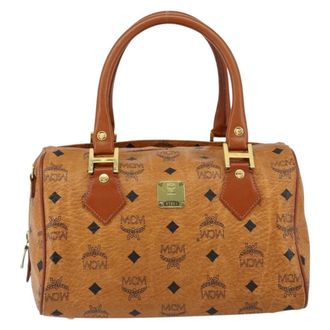 MCM Visetos Logogramme Canvas And Leather Brown Leather Handbag (Pre-Owned)