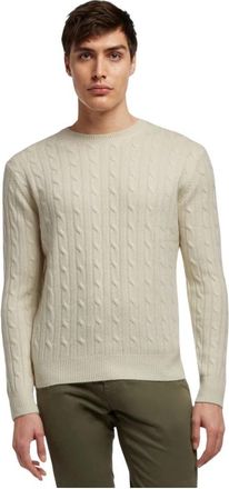 Brooks Brothers Pullover met kabelsteek en ronde hals - Heren - Ronde hals truien - Beige - L - Wol - Truien & Vesten