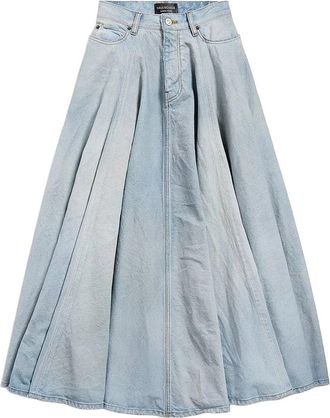 Balenciaga Godet Maxi Rok - Dames - Spijkerrokken - Blauw - XS - Katoen - Rokken