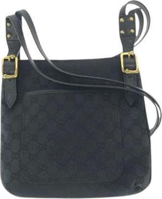 Gucci Pre-owned Cross Body Bags, female, Black, Size: ONE SIZE Pre-owned GG Canvas Leather Shoulder Bag