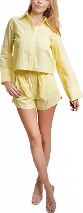 bobi Kyle Crop Button Up Shirt In Yellow Stripe