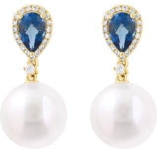 Effy London Blue Topaz, Diamond & Freshwater Pearl Drop Earrings at Nordstrom Rack