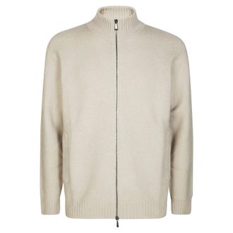 Drumohr Cardigans, male, White, Size: XL Cardigan Zip Garzato