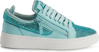 Giuseppe Zanotti GZ94 rhinestone-embellished leather sneakers - women - Calf Leather - 35 - Blue