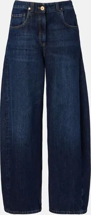 Brunello Cucinelli Leather-trimmed barrel-leg jeans