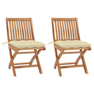 vidaXL Vidaxl - Sedie Da Giardino 2 Pz Cuscini Bianco Crema In Massello Di Teak