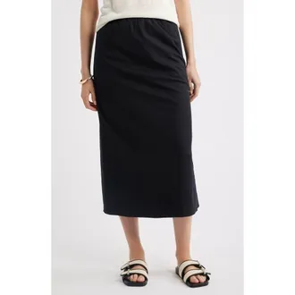 Nordstrom Linen Blend Midi Skirt in Black at Nordstrom, Size Xx-Large
