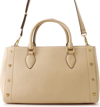MCM Mcm Visetos Beige Leather Handbag Tote Bag (Pre-Owned)