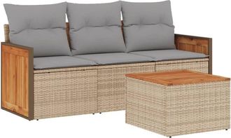 vidaXL Juego De Sof&aacute;s Jard&iacute;n Con Cojines 4 Pzas Rat&aacute;n Sint&eacute;tico Beige Vidaxl