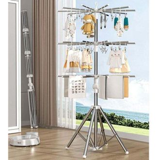 OEM Tendedero Plegable Crezuo, Tendedero Met&aacute;lico Con Pinzas Resistentes Al Viento Para Uso Interior Y Exterior, Percha Para Pa&ntilde;ales Y Toallas De Beb&eacute; Con