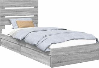 vidaXL Storage Bed with Drawer Grey Sonoma 75 x 190 cm Engineered Wood vidaXL