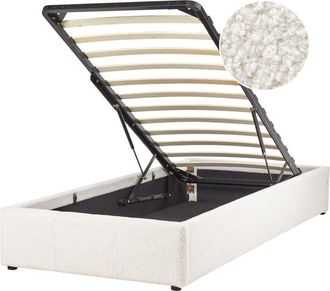 Beliani Beliani - Modern Boucle eu Single Size Bed Frame 3ft Ottoman Storage Bedroom Off-White Dinan