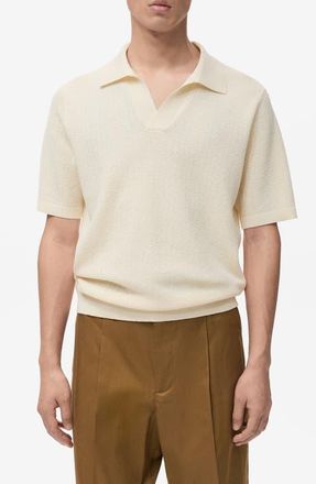 Mango Structured Knit Polo in Ecru at Nordstrom, Size Medium