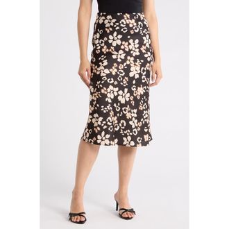 Renee C Floral Satin Midi Skirt in Black at Nordstrom Rack, Size X-Large