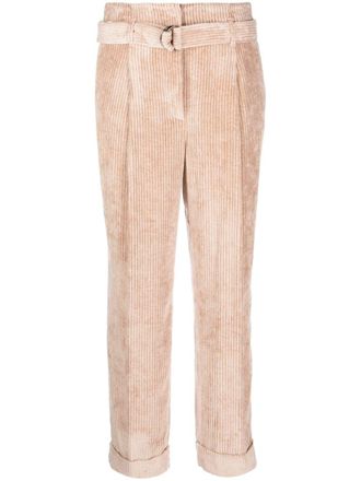 PESERICO paperbag belted-waist corduroy trousers - Brown