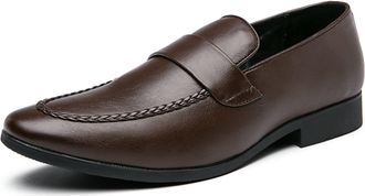Generic Mens Loafers Shoes Round Toe Simple Penny Loafers PU Leather Anti-Slip Flexible Comfortable Casual Slip-on(Brown,6.5 UK)