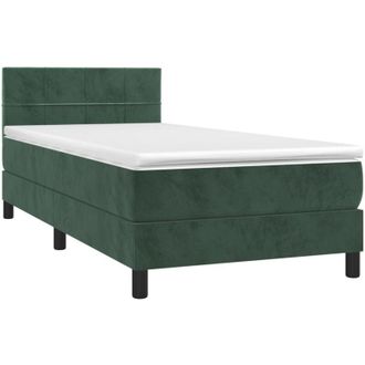 vidaXL Cama Box Spring Colch&oacute;n Y Led Terciopelo Verde Oscuro 90x190 Cm Vidaxl
