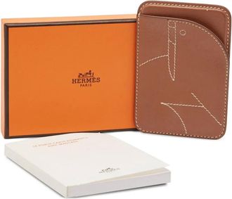 Herm&egrave;s 2023 Walrus MagSafe leren portemonnee met stiksel - Bruin