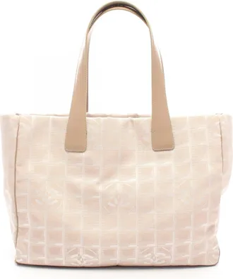 Chanel Beige Leather Nylon Canvas Handbag Tote Bag (Pre-Owned)