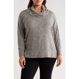 Loveappella Animal Spot Hacci Knit Cowl Neck Tunic in Olive/Charcoal at Nordstrom, Size 2 X