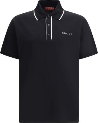 Gucci Tops, Heren, Zwart, M, Katoen, Iconisch Logo Polo Shirt