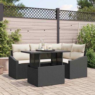 vidaXL Vidaxl - Conjunto De Sof&aacute; De Jard&iacute;n 5 Pcs Negro Y Crema 100 X 55 X 73 Cm