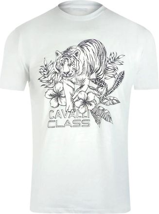 Roberto Cavalli Mens Cavalli Class Tiger Floral Logo White T-Shirt - Size: 38