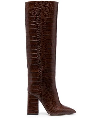 PARIS TEXAS 100mm crocodile-effect leather knee-high boots - women - Calf Leather/Calf Leather/Calf Leather - 36.5 - Brown