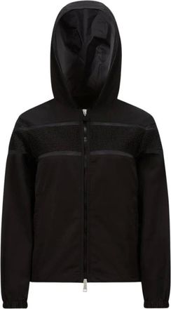 Moncler Light Jackets, female, Black, Size: M Stylish Hooded Zip-Up Jacket